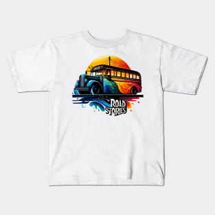 Artistic Silhouette Of A School Bus, Road Stories Kids T-Shirt